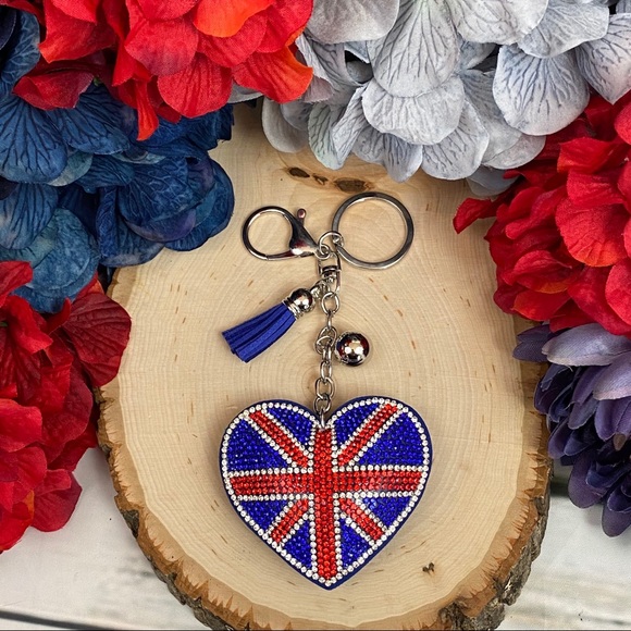 Accessories Union Jack Rhinestone Heart And Tassel Keychain Poshmark